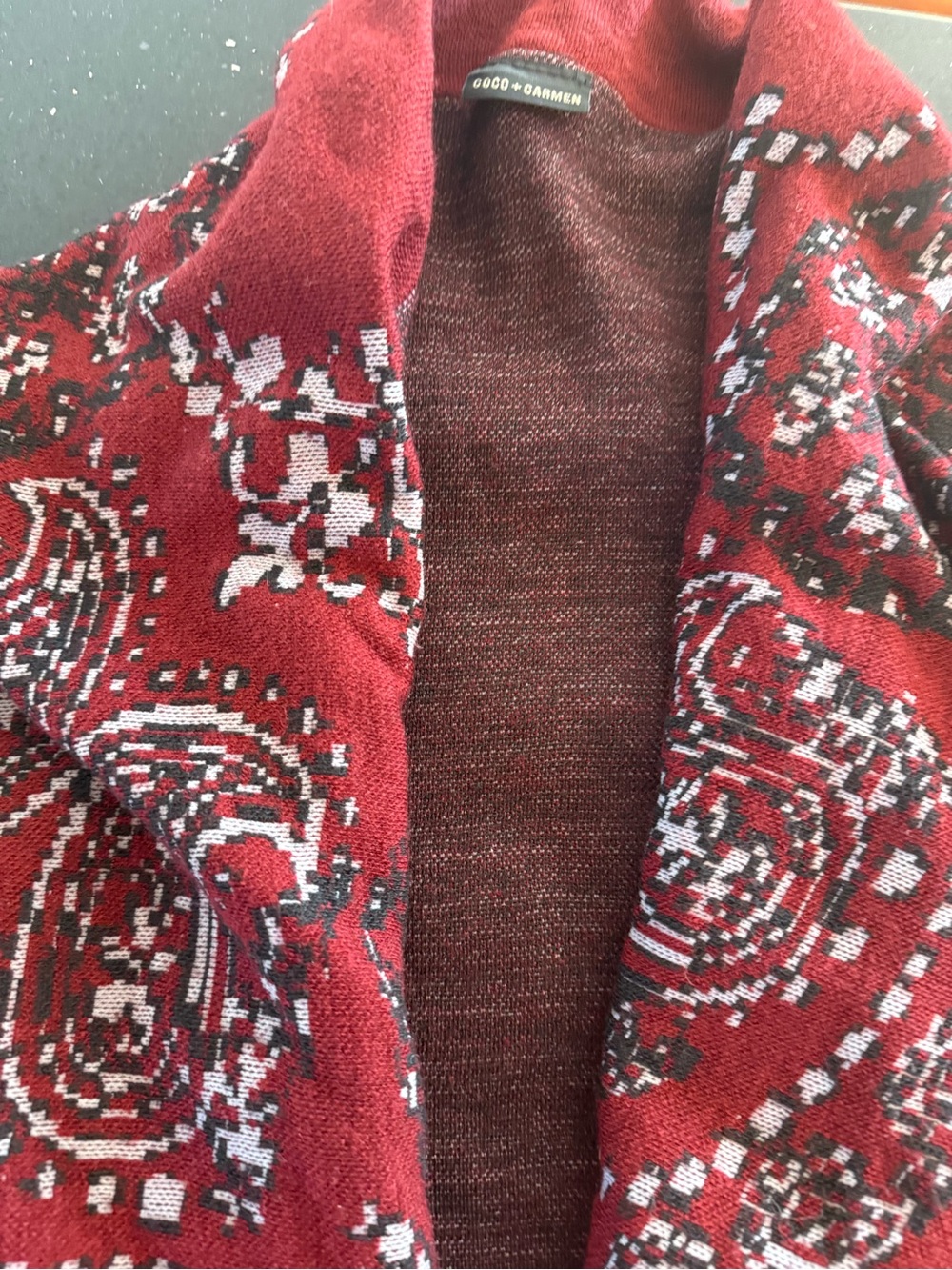 Fringed Paisley Knit Coco + Carmen Wrap Shawl - Wine Red - Picture 5 of 6
